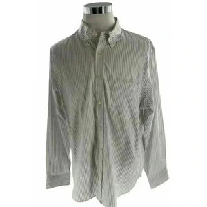 Hart Schaffner Marx Mens White Striped 100% Cotton Button Up Long Sleeves Shirt